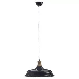 image of Premier Housewares Oslo Small Pendant Light in Iron/Wood - Black