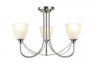 Image of Semi Flush Ceiling 3 Light Satin Nickel, Opal Glass