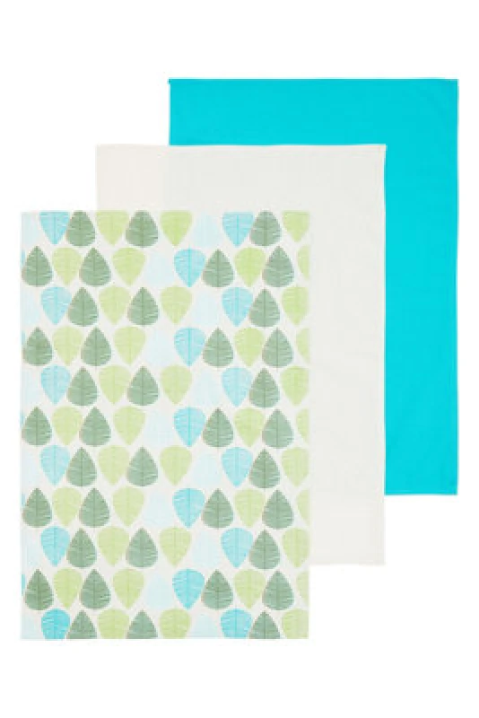 Image of Premier Housewares Set Of Three Leaf Tea Towels Green