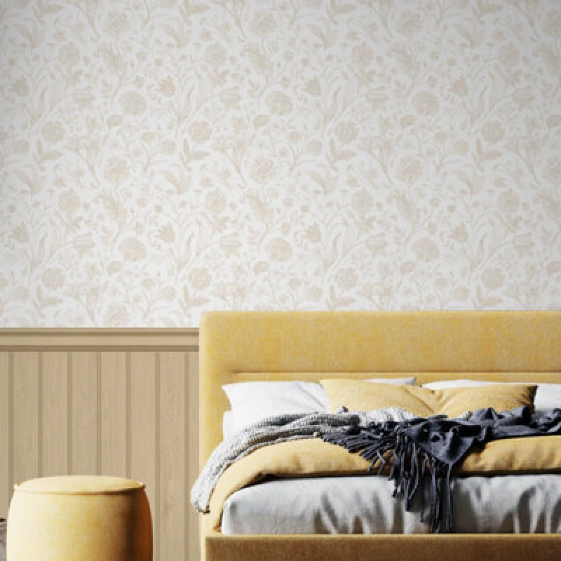 Image of Hoopla Walls Tongue And Groove Floral Toile- Sand (10M Wallpaper)