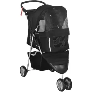 Image of Pawhut - Pet Stroller Pushchair Carrier for Cat Puppy with 3 Wheels Black - Black