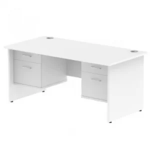 image of Impulse 1600 Rectangle Panel End Leg Desk White 2 x 2 Drawer Fixed Ped