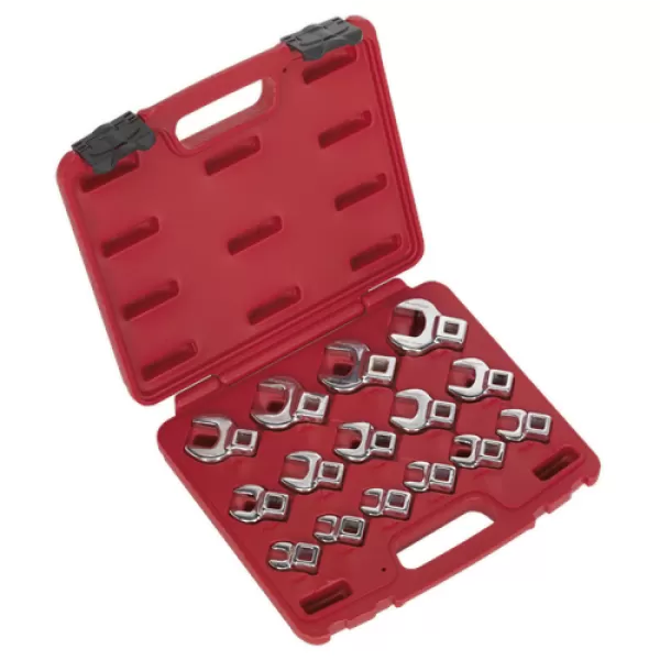 Image of Sealey AK59891 Crow's Foot Open End Spanner Set 15pc 3/8Sq Drive Metric