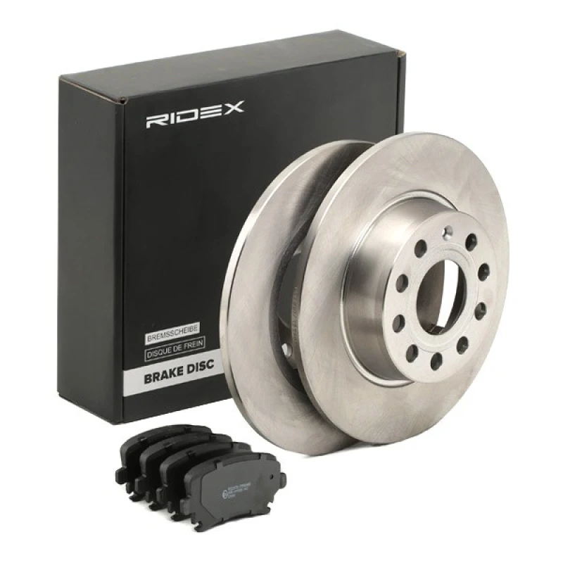 Image of RIDEX 3405B0888 Brake disc and pads set without accessories, Rear Axle, Brake Disc Type: Solid Brake Set,disc brakes (3405)
