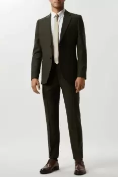 Image of Slim Fit Khaki Basketweave Tweed Suit Jacket
