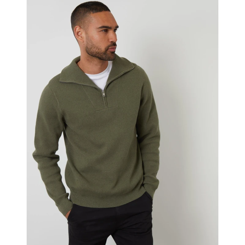 Image of Threadbare Mens Kamrul Quarter Zip Knitted Jumper Olive male Small