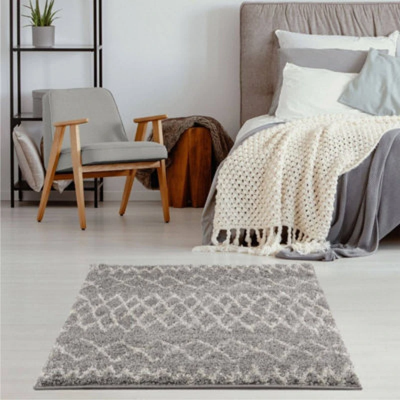 Image of THE RUGS Soft Tangier Shaggy Rugs & Runners Grey & Ivory Living Room Size: 120cm x 120cm Grey Unisex 120cm x 120 cm