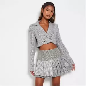 Image of I Saw It First Pleated Check Print Mini Skirt - Grey