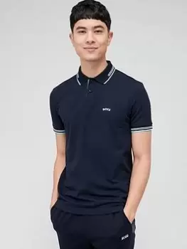 Image of BOSS Paul Curved Polo Shirt - Dark Blue, Dark Blue, Size 2XL, Men