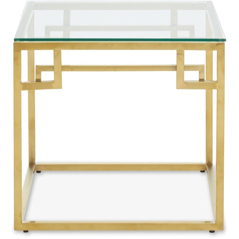 Image of Premier Housewares Gold Brushed Side Table, Tempered Glass Top Side Table, Steel Frame Bedside Table, Cocktail Table for Home Gold