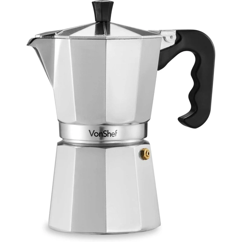 Image of VonShef 12 Cup Aluminium Italian Style Espresso Stovetop Coffee Maker Silver