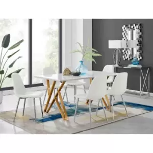 Image of Furniture Box Taranto White High Gloss Dining Table and 6 White Corona Silver Leg Chairs