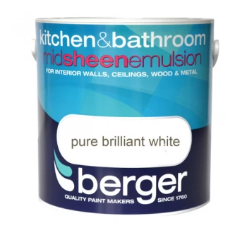 image of Berger Kitchen and Bathroom Emulsion - Brilliant White - 2.5L