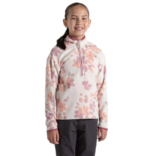 image of Craghoppers Kids Bachas Half Zip Top - Pink Print, Pink, Size 5-6 Years, Women Pink VUA2S Female 5-6 YEARS