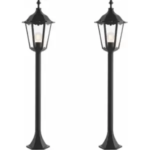Image of 2 pack Outdoor Lamp Post Lantern Bollard Light Matt Black & Glass 1m Tall led