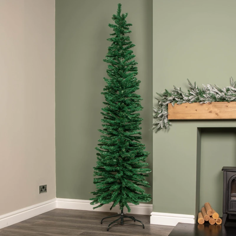 Image of 7ft (2.1m) Green Artificial Pencil Christmas Tree With Green Metal Stand and 401 Tips