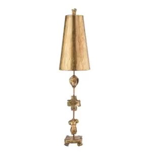 Image of Table Lamp Gold Leaf Silhouettes Gold Cone Shade. Aged Gold LED E27 60W