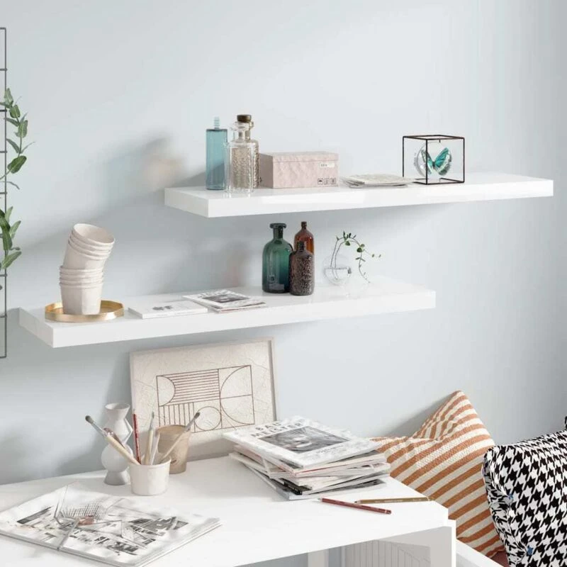 Image of VIDAXL Floating Wall Shelves 2 pcs High Gloss White 90x23.5x3.8cm mdf Vidaxl 8720286073865