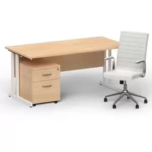 Image of Impulse 1600 x 800 White Cant Office Desk Maple 2 Dr Mobile Ped &
