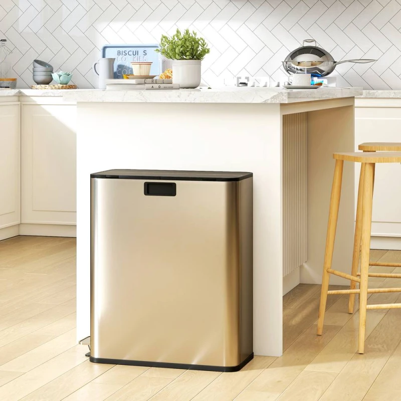 Image of HOMCOM HOMCOM Dual Kitchen Bin with Removable Inner Buckets for Recycling and Waste in Silver Size: 30L Silver 30L Unisex 5063603649279