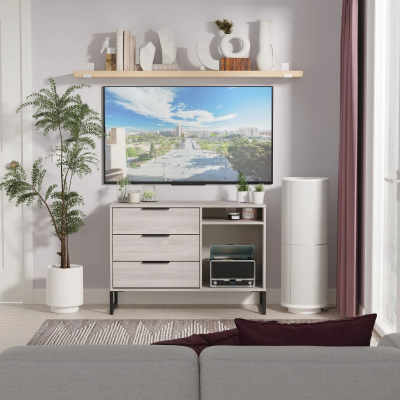 Image of Ready Assembled 2 U Fuji 3 Drawer TV Unit (Ready Assembled) in Light Grey Light Grey Unisex