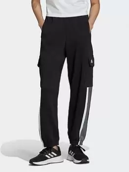 Image of adidas Essentials Pin Stripe Block Fleece Cargo Joggers, Black Size M Women