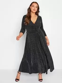 Image of Yours Party Maxi Wrap Dress - Silver, Size 22, Women