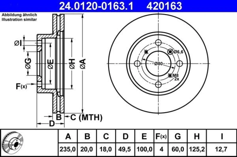 Image of ATE 24.0120-0163.1 Brake disc Vented Brake Disc (82)