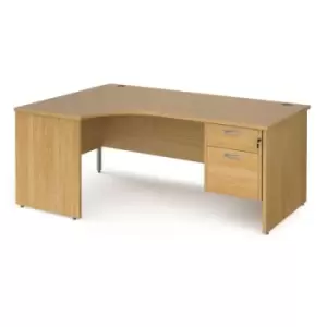 Image of Office Desk Left Hand Corner Desk 1800mm With Pedestal Oak Top And Panel End Leg 1200mm Depth Maestro 25 MP18ELP2O