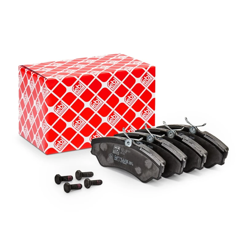 Image of FEBI BILSTEIN 16302 Brake pad set Front Axle, excl. wear warning contact, with bolts/screws Brake Pad Set,disc brake (402)