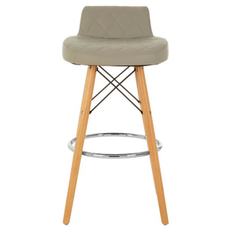 Image of Premier Housewares Grey Leather Effect Seat Bar Stool, Comfortable Faux Leather Bar Stool, Space-Saver Kitchen Bar Stool Grey