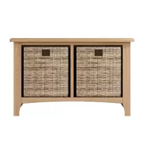 Image of Golston Oak Hall Bench With Wicker Baskets