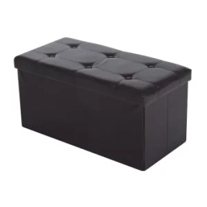 Image of HOMCOM Folding Faux Leather Storage Cube Ottoman Bench Seat PU Rectangular Footrest Stool Box (Brown)