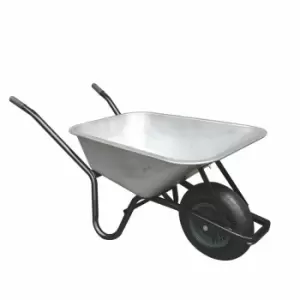 image of Galvanised Steel Pan Wheelbarrow - Pneumatic Tyre - 100 Litre capacity