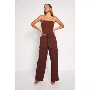 Image of I Saw It First Brown Tie Waist Utility Cargos - Brown
