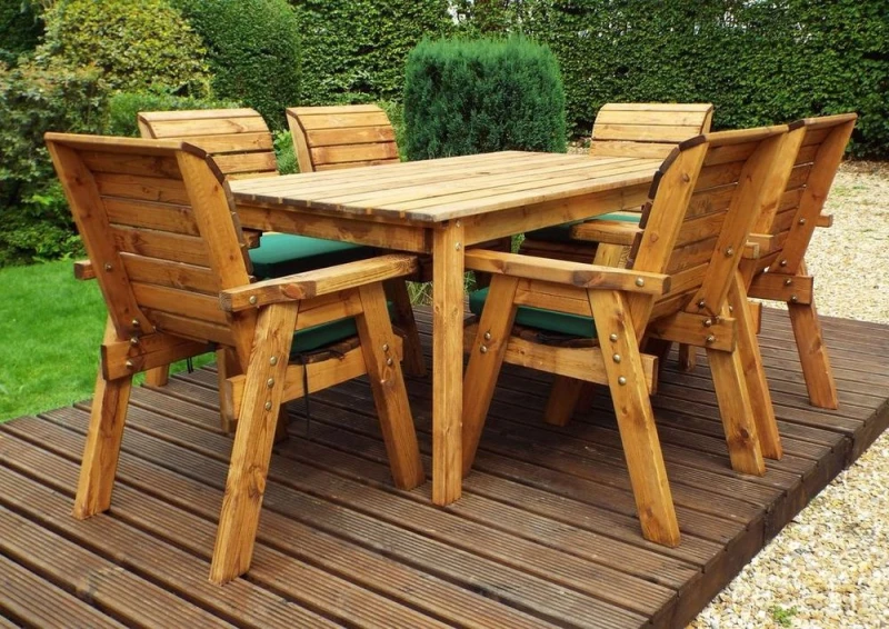 Image of Charles Taylor Trading Solid Wood Outdoor Dining Set - 6 Seater Rectangular Table & Chairs, Weather-resistant, FSC Wood, 10 Year Guarantee - With Gree