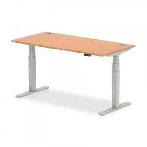 Image of Trexus Sit Stand Desk With Cable Ports Silver Legs 1600x800mm Oak Ref