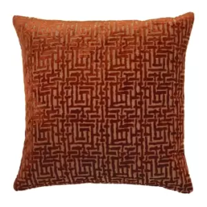 Image of Delphi Velvet Jacquard Cushion Rust, Rust / 45 x 45cm / Polyester Filled