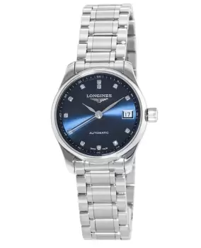 image of Longines Master Collection Automatic 25.5mm Diamond Accent Blue Dial Womens Watch L2.128.4.97.6 L2.128.4.97.6