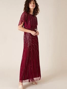 Monsoon Florence Embellished Maxi Dress - Red, Size 10, Women