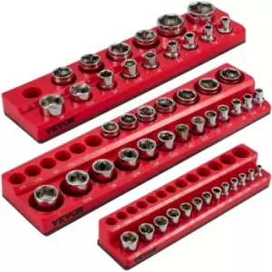 Image of VEVOR 3 Pack SAE Magnetic Socket Organizers, 1/2-inch, 3/8-inch, 1/4-inch Drive Socket Holders Hold 68 Sockets, Red Tool Box Organizer for Sockets Sto