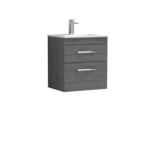 image of Nuie Athena 500 Wall Hung 2-drawer Vanity & Minimalist Basin - Grey Woodgrain