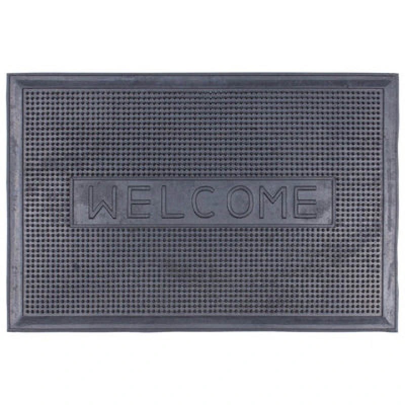 Image of Nicola Spring Heavy Duty Rubber Door Mat - 60cm x 40cm - Black Welcome Black