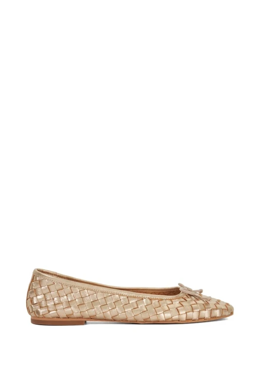 Image of Dune London Womens 'Heat' Leather Ballet Pumps in Gold Size: 6 Gold Female 6