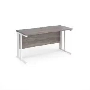 image of Maestro 25 straight desk 1400mm x 600mm - white cable managed leg frame and grey oak top