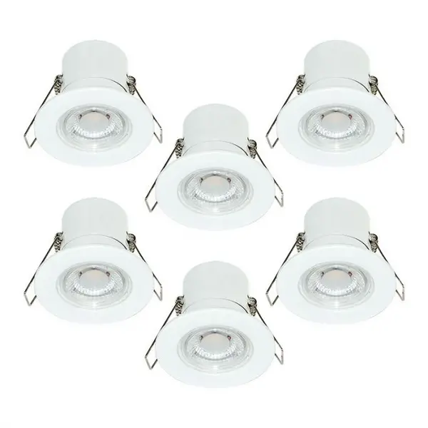 Image of Luceco Luceco F-Eco 5W Warm White Dimmable LED Fire Rated Fixed Downlight - White - Pack of 6