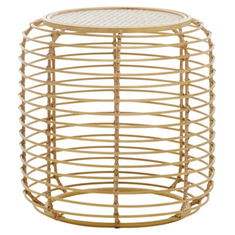 Image of Orsina Rattan Round Side Table, Modern Meets Rustic Charm Side Table For Drawing Room, Living Room Rattan Table