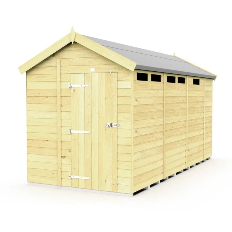 Image of Buttercup Farm 7 x 13 Feet Apex Security Shed - Single Door - L387 x W214 x H217cm in Brown Brown Unisex