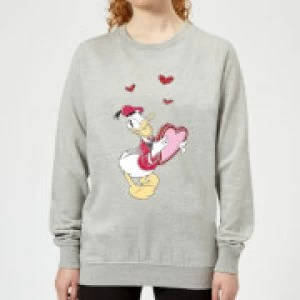 Image of Disney Donald Duck Love Heart Womens Sweatshirt - Grey - L