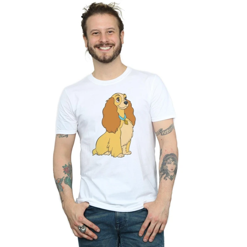 Image of Disney Men Lady And The Tramp Lady Spaghetti Heart T-Shirt in White Size: Small White S Male 5059400511130